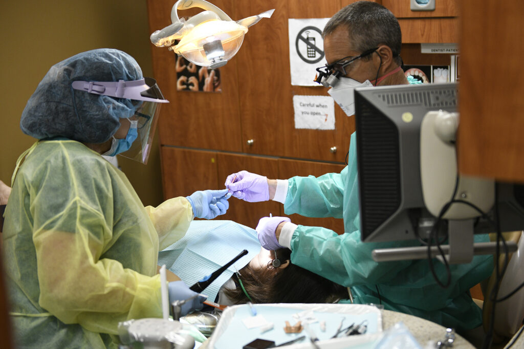 A patient receives dental care at the Kalilhi-Pālama Health Center's downtown clinic, on Tuesday, July 8, 2025. (Special to Honolulu Civil Beat Ronen Zilberman)