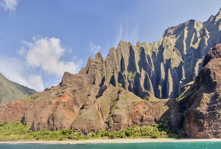 Various sections of the Napali Coast, Kauai photographed from the ocean. (David Croxford/Civil Beat/2025)