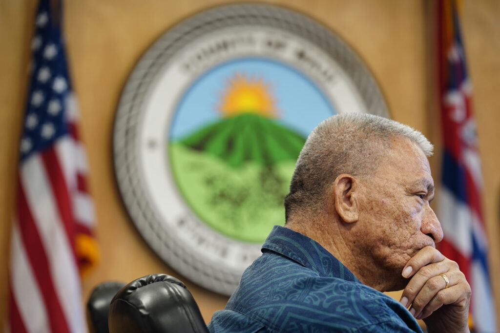 Maui Mayor Richard Bissen talks story with Honolulu Civil Beat Monday, Aug. 4, 2025, in Wailuku. Catching up with government officials two years after the fires on Maui. (Kevin Fujii/Civil Beat/2025)