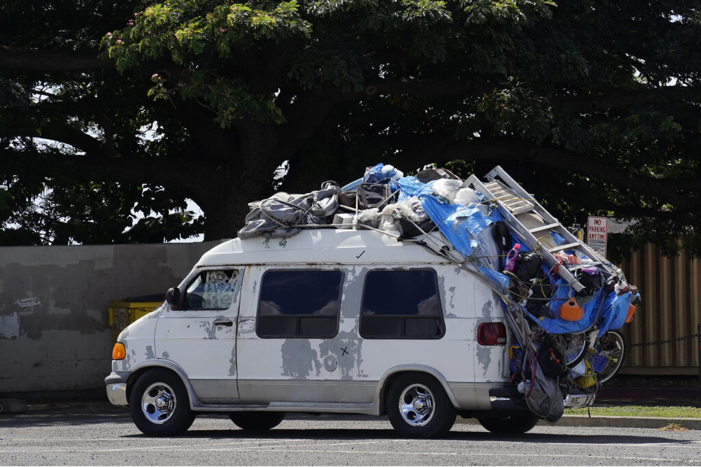 A homeless van is parked at Sand Island Thursday, Oct. 2, 2025, in Honolulu. (Kevin Fujii/Civil Beat/2025)