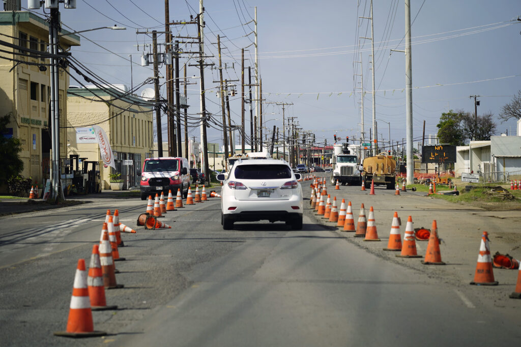 Dillingham Boulevard’s ongoing construction is photographed Tuesday, Nov. 11, 2025, in Honolulu. (Kevin Fujii/Civil Beat/2025)