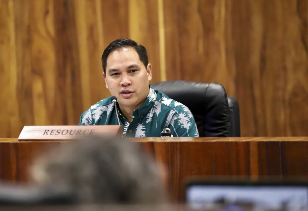 Before her death, Tasha Kama requested that council members consider appointing Kauanoe Batangan as her successor. Batangan currently serves as the executive director of the Maui Metropolitan Planning Organization, and he previously held numerous other roles in local and federal government. (Erin Nolan/Civil Beat/2025)