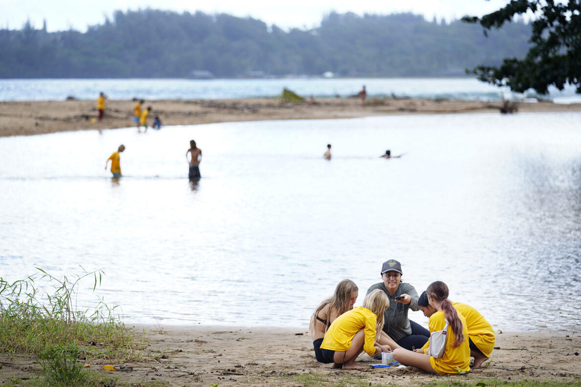 Namahana School’s ʻāina based learning day at Hanalei Bay included water-quality testing and plankton gathering Wednesday, Nov. 19, 2025, in Hanalei. (Kevin Fujii/Civil Beat/2025)