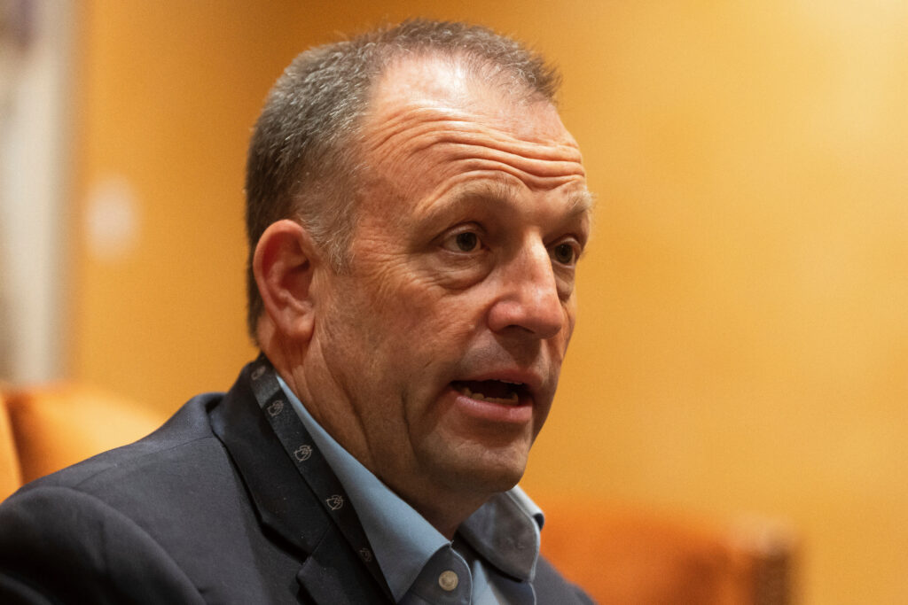 Hawaii Gov. Josh Green takes questions from media during the Western Governors' Association meeting Thursday, Nov. 20, 2025, in Scottsdale, Ariz. (AP Photo/Rebecca Noble)