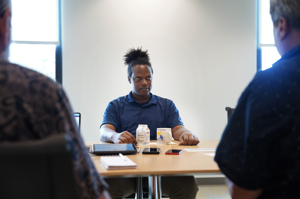 Camron Hurt, director of Common Cause Hawaiʻi, speaks to the Civil Beat editorial board Tuesday, Nov. 25, 2025, in Honolulu. (Kevin Fujii/Civil Beat/2025)