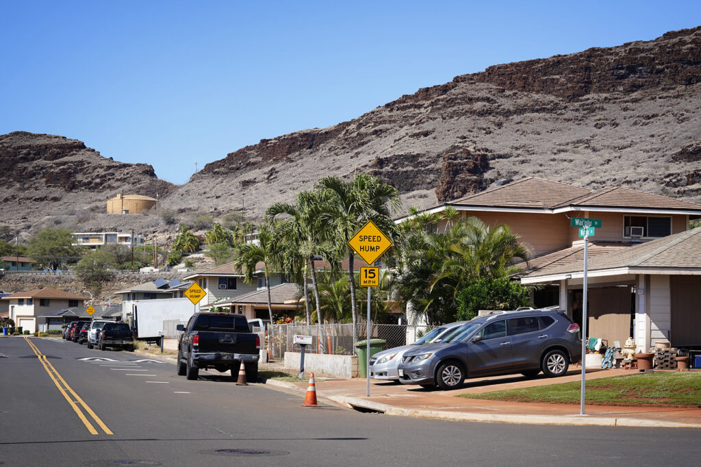 Princess Kahanu Estates neighborhood is photographed Tuesday, Dec. 2, 2025, in Waiʻanae. Residents complain of a death-like stench. (Kevin Fujii/Civil Beat/2025)