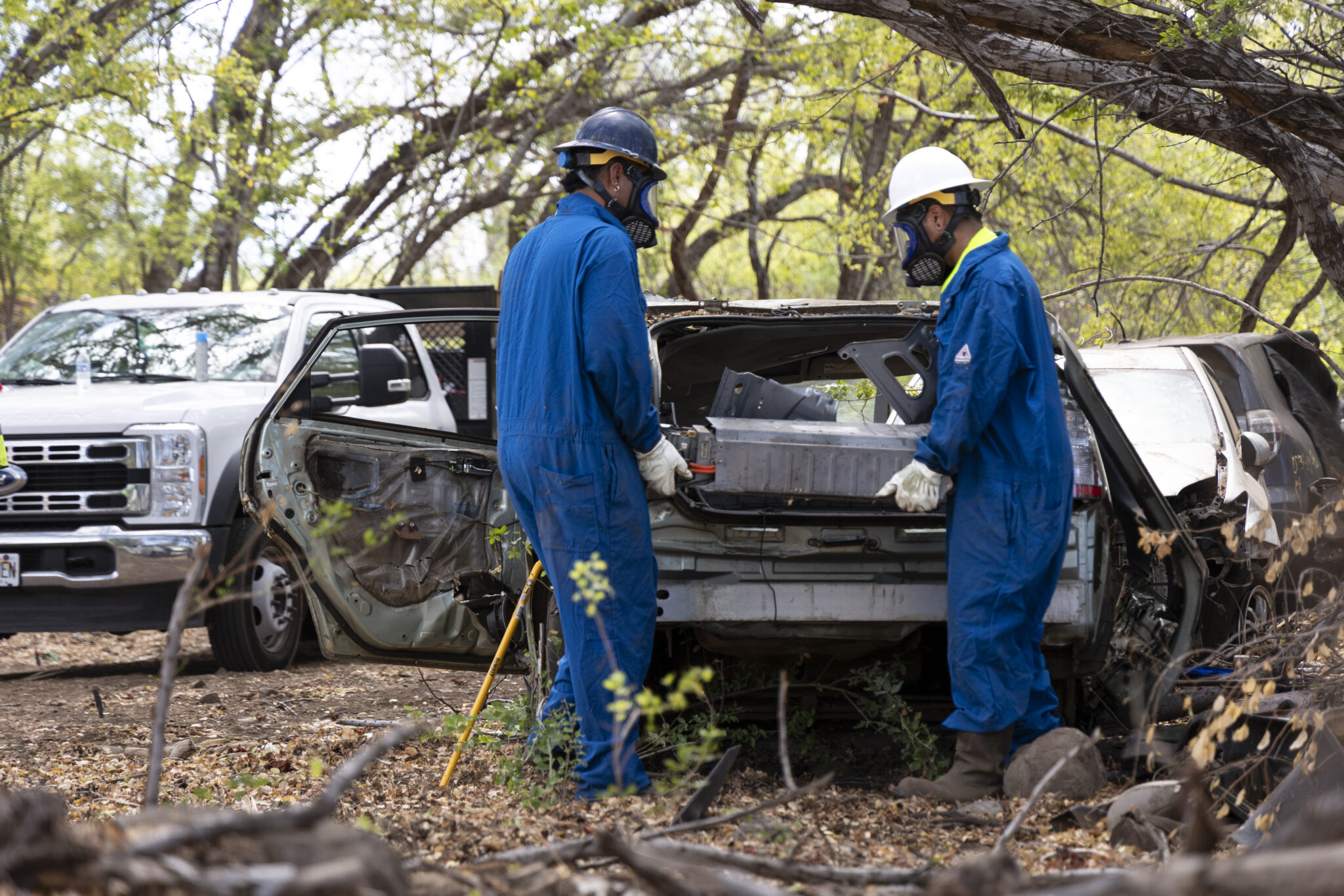 The Maui Emergency Management Agency oversaw the removal of roughly 13 tons of electric vehicle batteries from an area near Mile Marker 13.5 of the Honoapiilani Highway in Ukumehame. (Courtesy: Maui County Government)