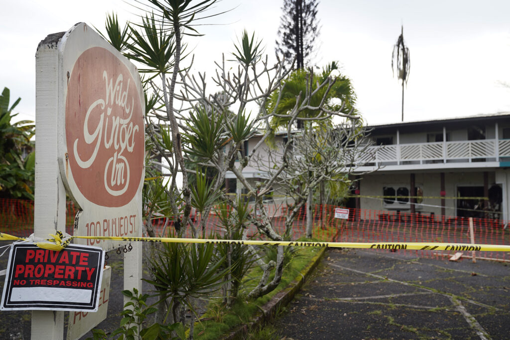 The aftermath of the Wild Ginger Hotel fire is photographed Tuesday, Dec. 16, 2025, in Hilo. One person died at the Wild Ginger Hotel. (Kevin Fujii/Civil Beat/2025)