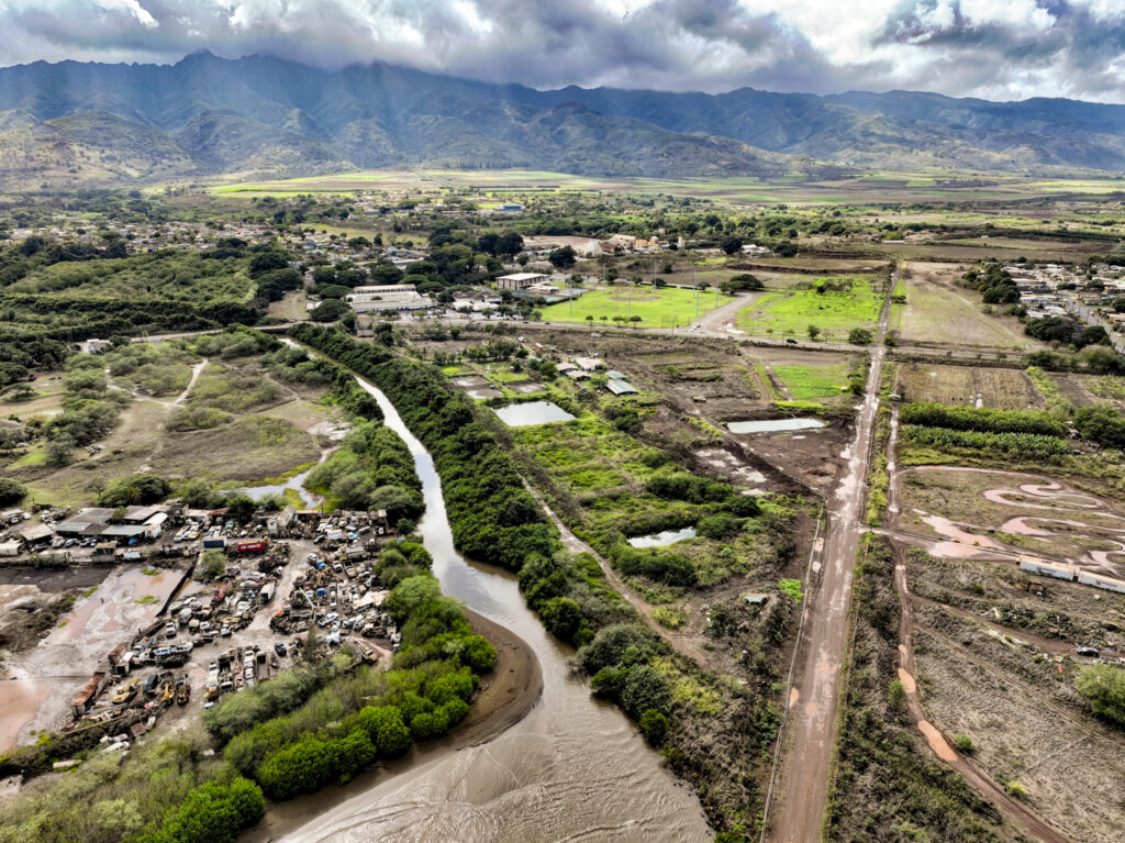 Kaiaka Bay, located on the North Shore of Oʻahu, turns brown after rains wash soil into the waters, Wednesday, Dec. 17, 2025. (Nathan Eagle/Civil Beat/2025)