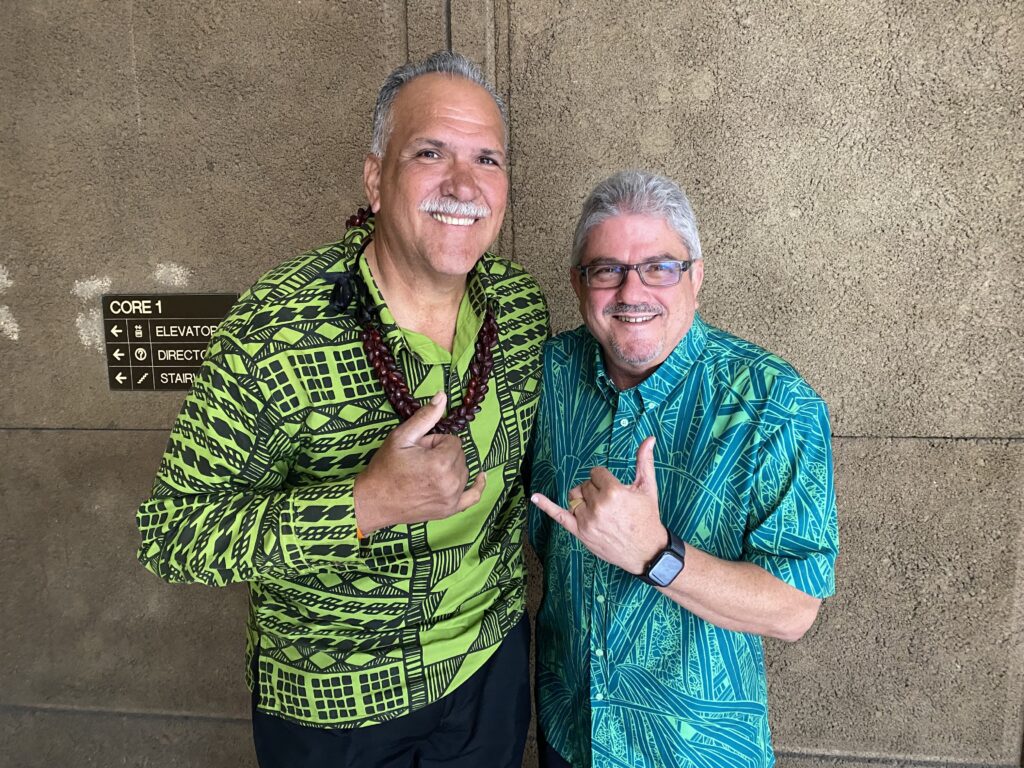 Kauaʻi mayoral candidates Bernard Carvalho Jr. and Mel Rapozo at the Hawaiʻi Capitol on Opening Day, Wednesday, Jan. 21, 2026. (Chad Blair/Civil Beat/2026)