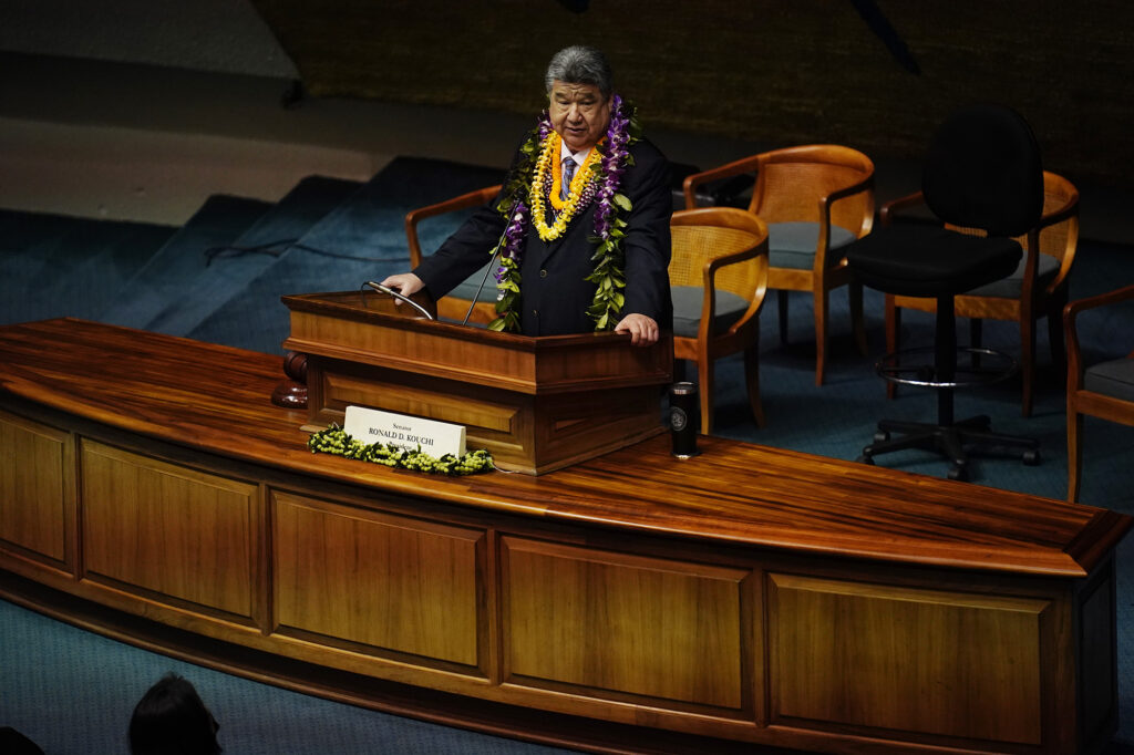 Senate President Ron Kouchi opens the Hawaiʻi State Legislature Wednesday, Jan. 21, 2026, in Honolulu. (Kevin Fujii/Civil Beat/2026)