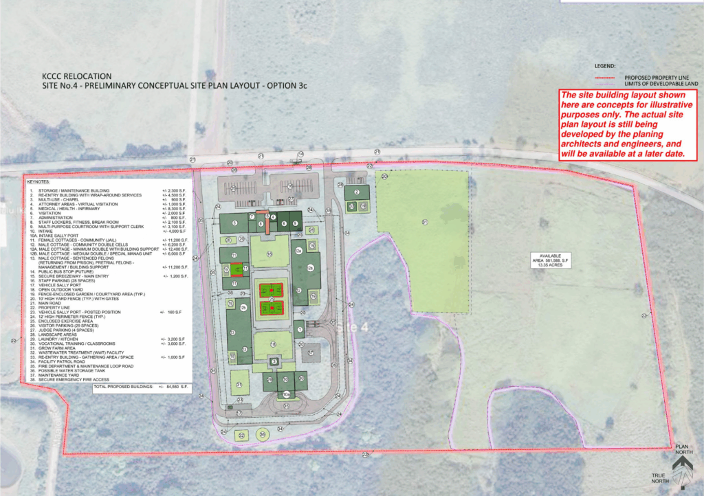 Altogether, the new jail’s buildings would take up nearly 85,000 square feet, though the facility would likely spread across 20 to 30 acres of the 40-acre parcel.