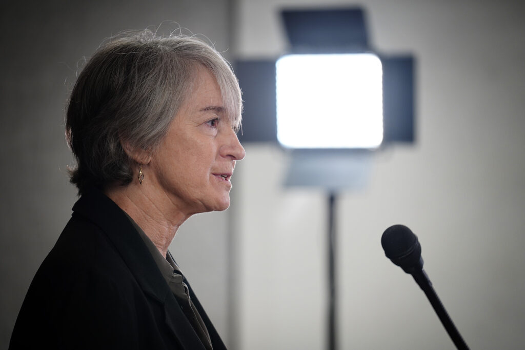 Attorney General Anne Lopez addresses the ongoing bribery case involving an influential legislator Friday, Feb. 13, 2026, in Honolulu. (Kevin Fujii/Civil Beat/2026)