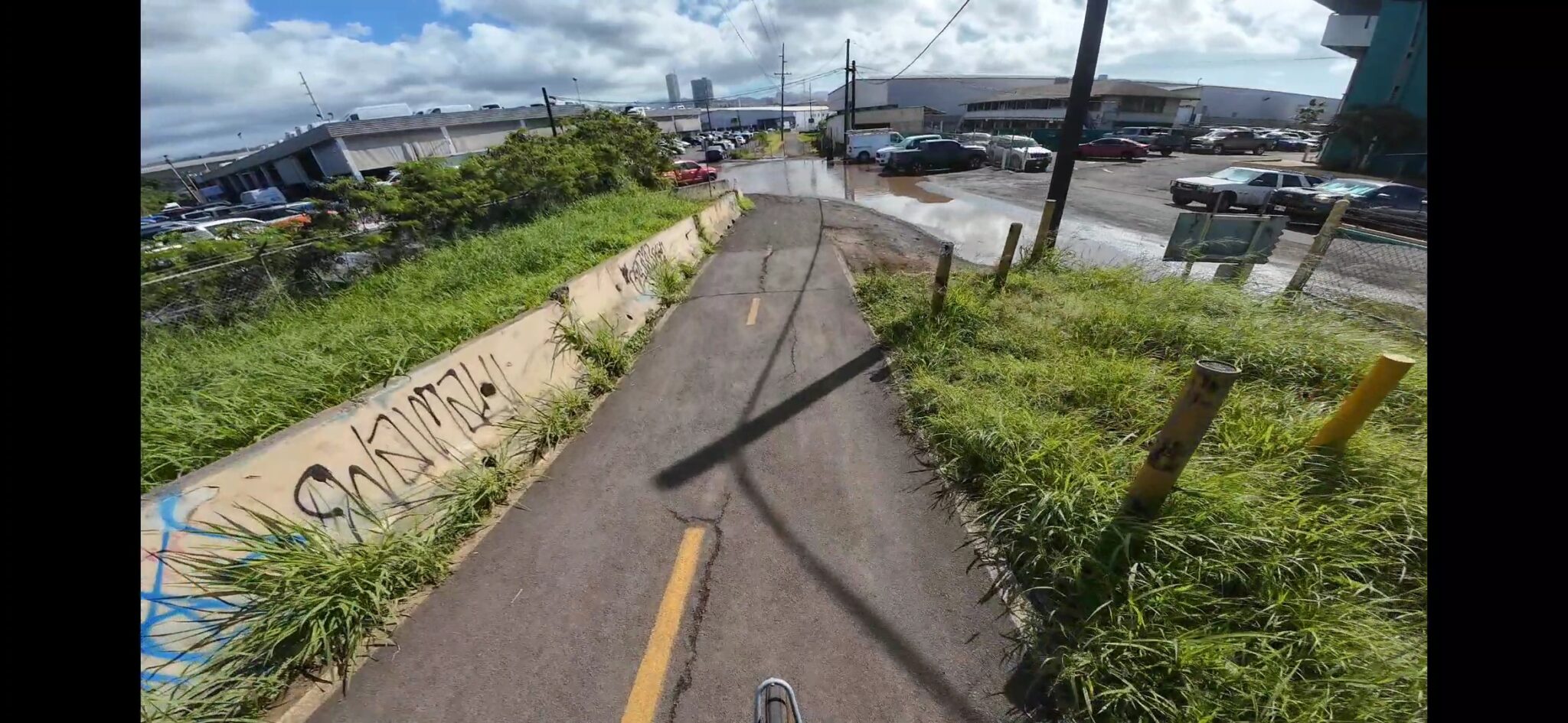 Photo showing inundation on a section of the Pearl Harbor Bike Path.