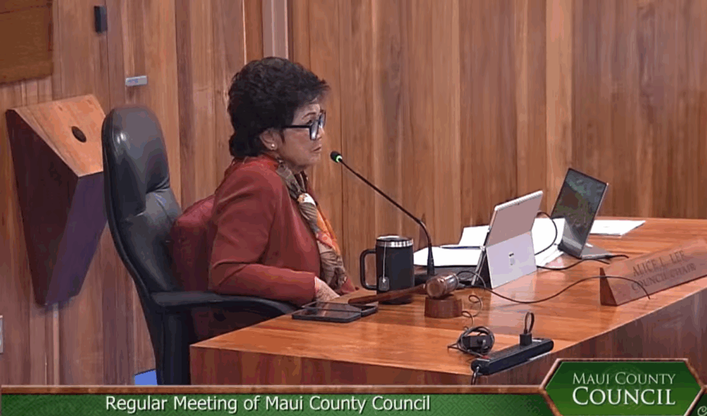 Alice Lee, chair person of the Maui County Council, at the council's March 6 meeting.