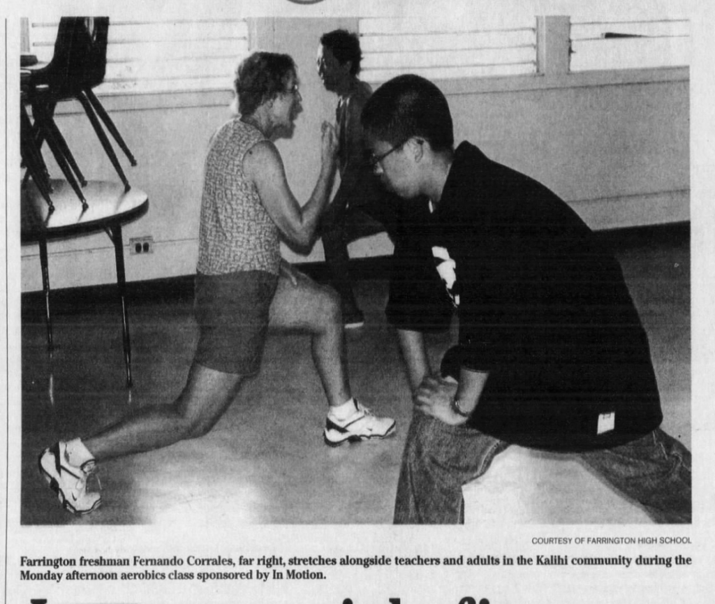 Students and teachers take an aerobics class on Farrington High School's campus in 2005.