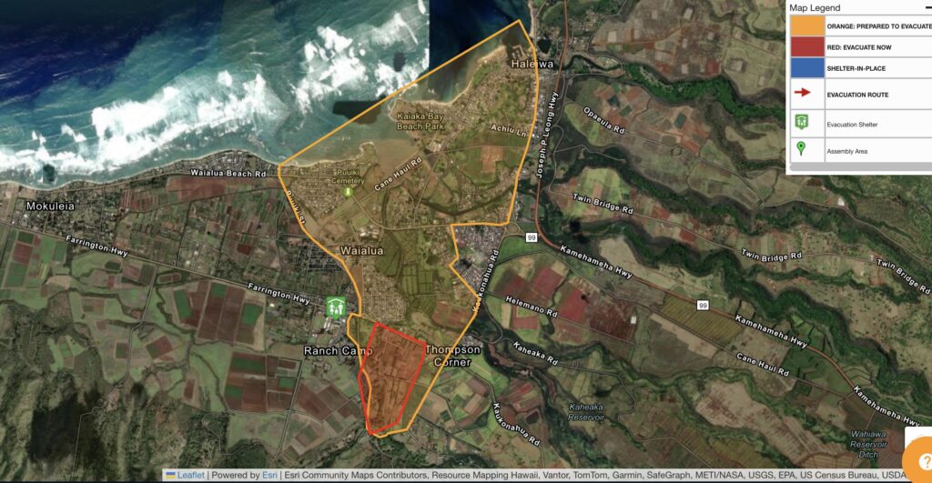 Waialua Evacuation zones for reservoir failure (Honolulu/2026)