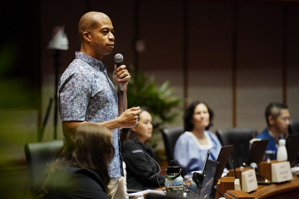 Rep. Justin Woodson speaks Friday, March 6, 2026, in Honolulu. (Kevin Fujii/Civil Beat/2026)