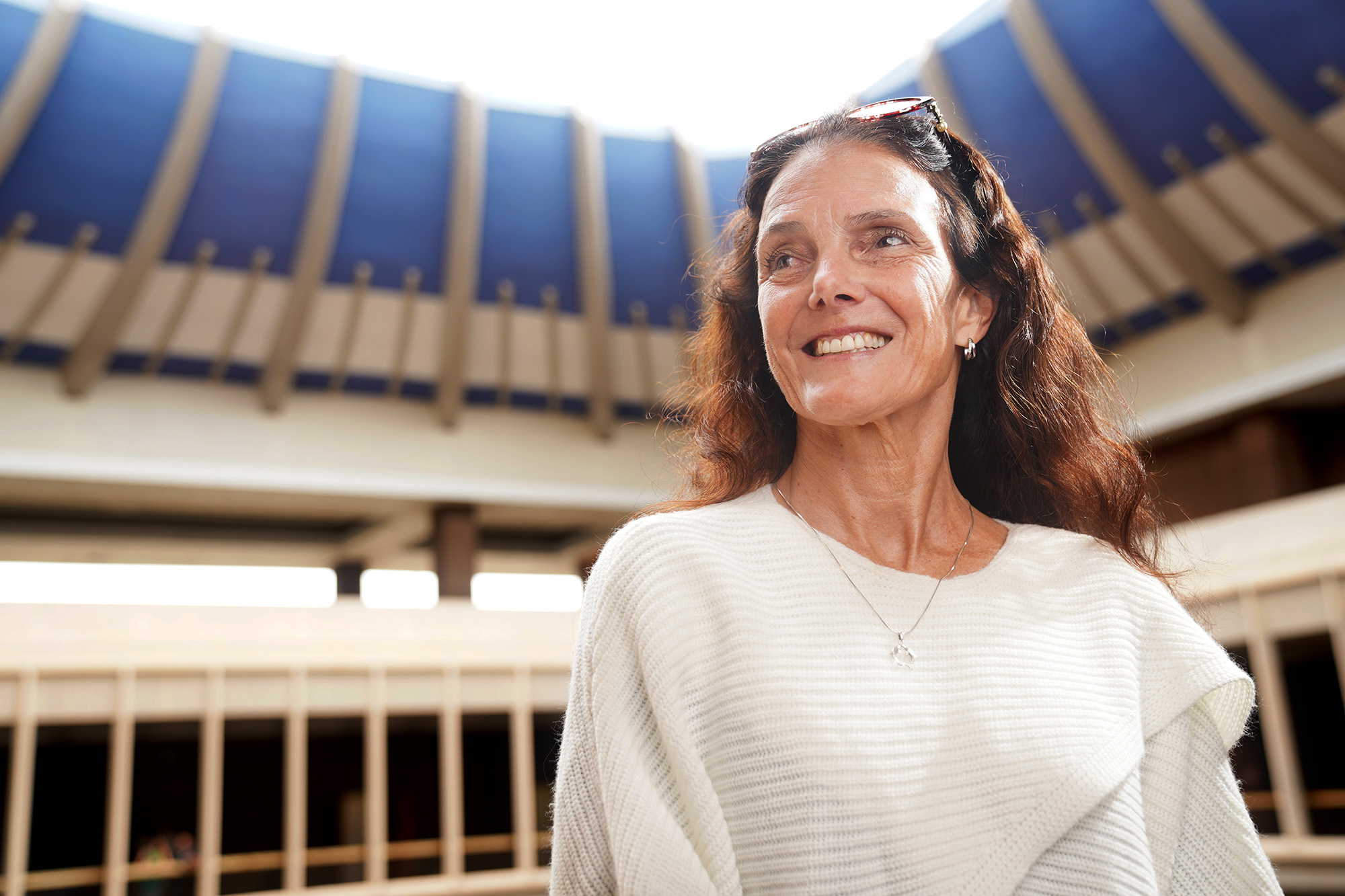 A portrait of Hawaiʻi State Representative Amy Perruso on the 4th floor balcony of the Capitol is photographed Tuesday, March 17, 2026, in Honolulu.