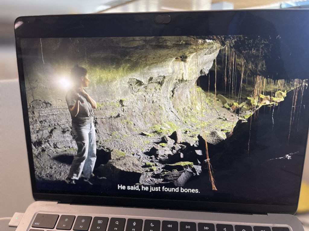 Tristyn Kalama expressed surprise when her husband Kamohai found bones in a lava tube on their Hawaiʻi Island property. (Christina Jedra/Civil Beat/2026)