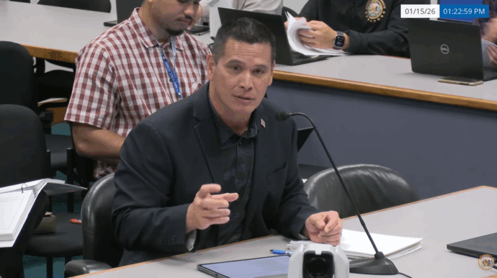 Hawaiʻi Department of Transportation Director Ed Sniffen at a Senate Ways and Means Committee budget informational briefing on Jan. 15, 2026.