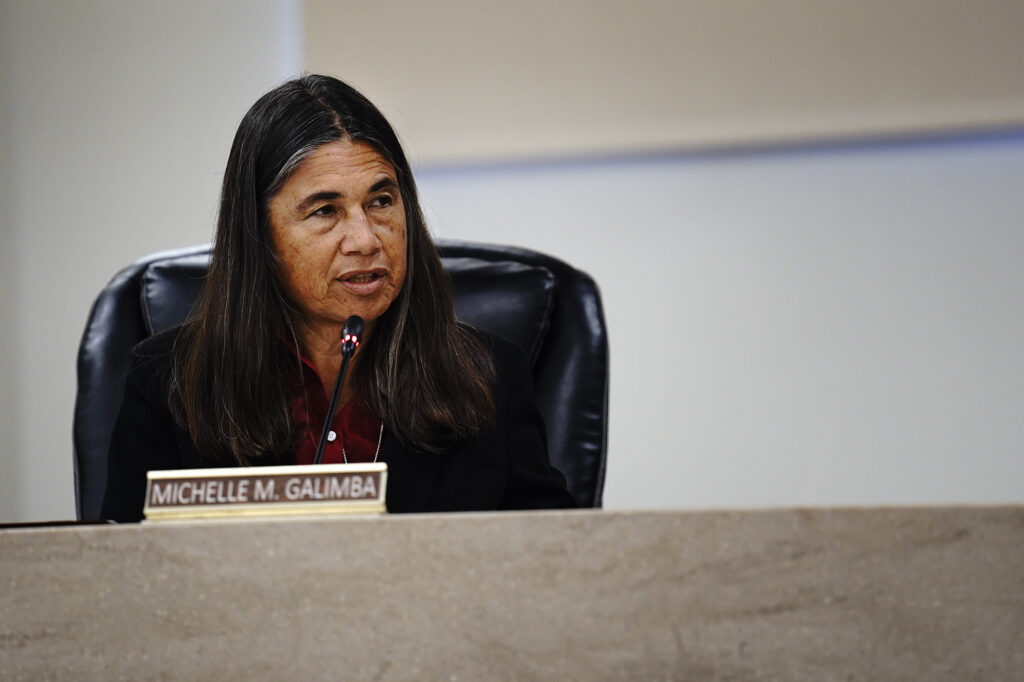 Hawaiʻi County Council member Michelle Galimba speaks Wednesday, April 22, 2026, in Kailua-Kona. (Kevin Fujii/Civil Beat/2026)