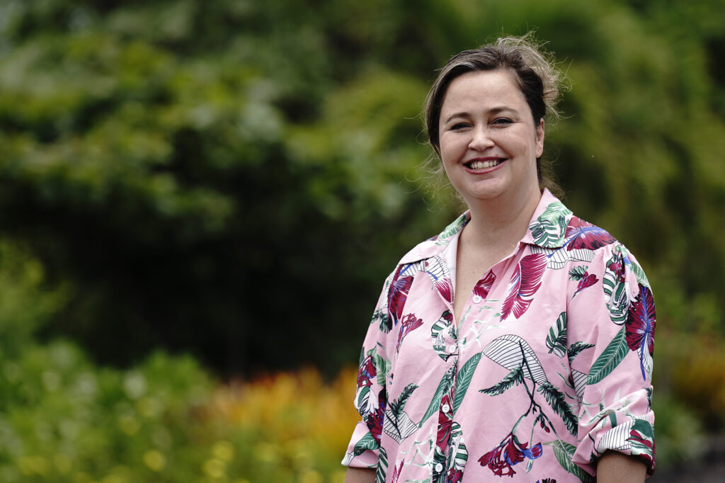 Jessica McCullum is photographed Wednesday, April 22, 2026, at Old Kona Airport State Recreation Area in Kailua-Kona. She founded the nonprofit Ava Sofia Foundation which provides outreach and support for families with autistic children. (Kevin Fujii/Civil Beat/2026)