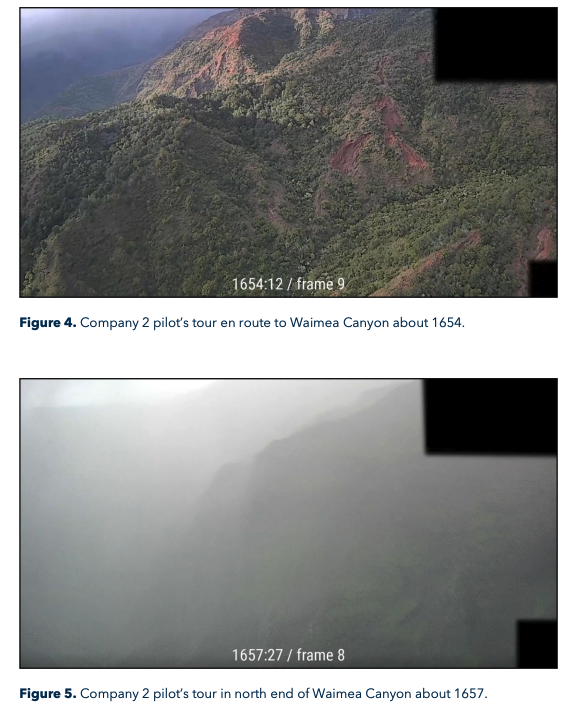 Photos of canyon in Kauaʻi shown side by side to indicate how much weather conditions can change in only a few minutes.