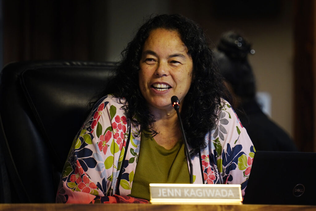 Hawaiʻi County Council member Jenn Kagiwada speaks before a vote during a meeting Tuesday, May 5, 2026, in Hilo. (Kevin Fujii/Civil Beat/2026)