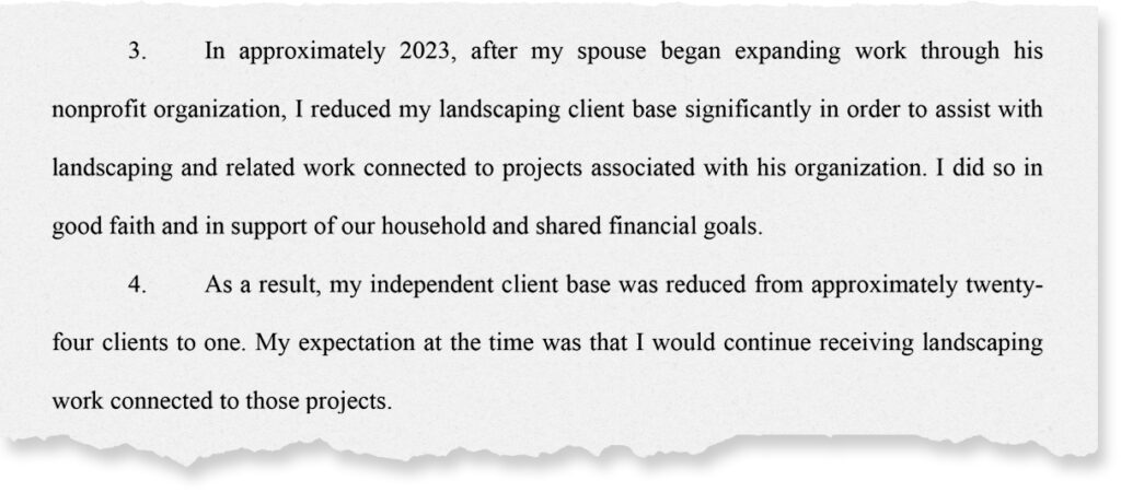 Clipping from Christopher Dotson and Kimo Carvalho declaration file as part of the couple's divorce proceeding
