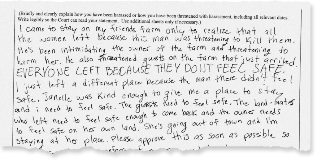 Excerpt from Angelia Romero Hansonʻʻs TRO against Jacob Baker