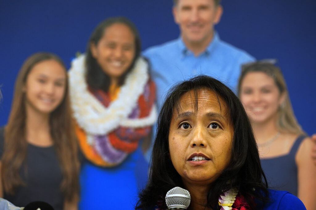 Della Au Belatti announces her campaign for lt. governor Thursday, May 28, 2026, in Honolulu. (Kevin Fujii/Civil Beat/2026)